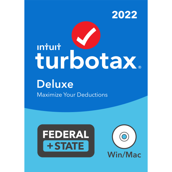 TurboTax Deluxe 2022 Federal + E-File + State, For PC/Mac, Disc Or Download