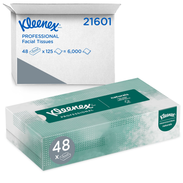Kleenex Professional Naturals Facial Tissue for Business (21601)  Flat Face Tissue Box  2-PLY  48 Boxes per Case  125 Soft Sheets per Box  6 000 Sheets per Case