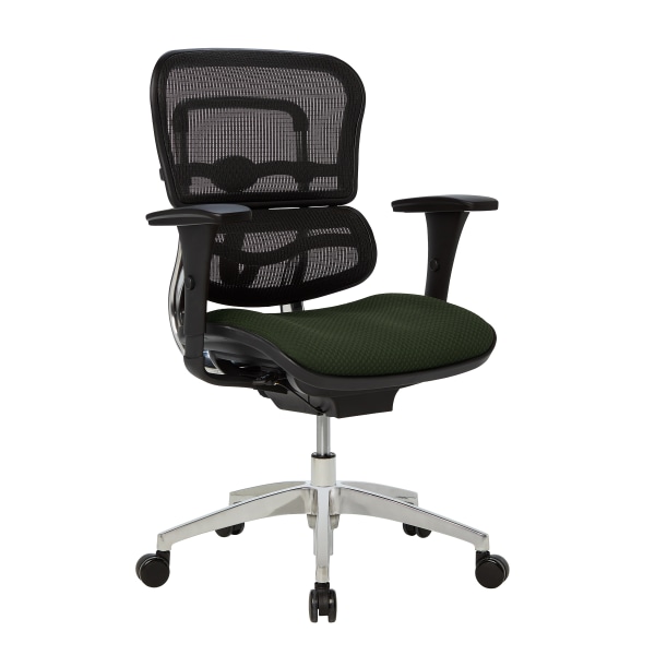 WorkPro® 12000 Series Ergonomic Mesh/Premium Fabric Mid-Back Chair, Black/Olive, BIFMA Compliant -  V-12000-AS90803