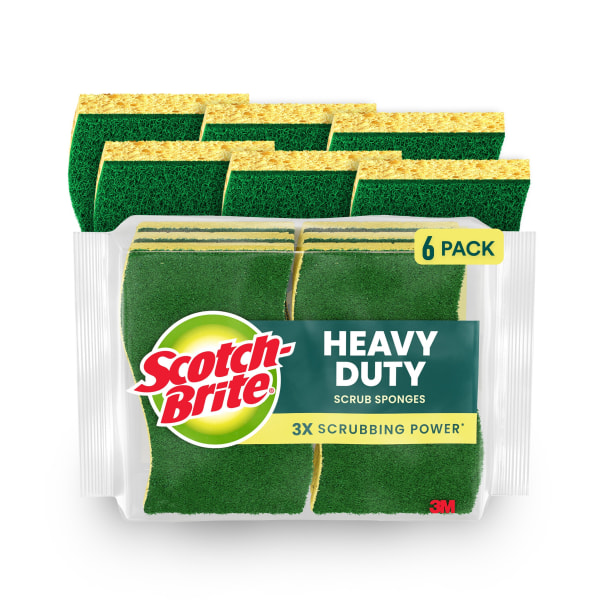 ScotchBrite Heavy Duty Sponges 6 Scrubbing Sponges Great For Washing Dishes and Cleaning Kitchen