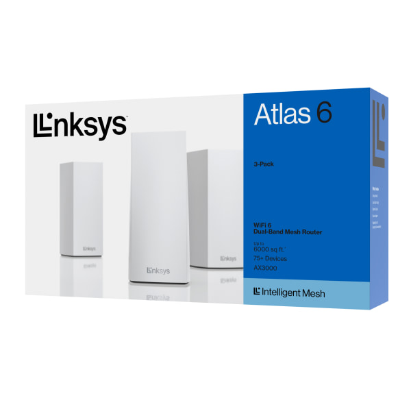 Linksys - Atlas 6 WiFi 6 Router AX3000 Dual-Band WiFi Mesh Wireless Router (3-pack) - White