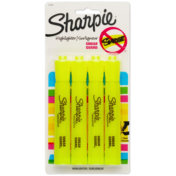 Sharpie Tank Style Highlighters  Chisel Tip  Fluorescent Yellow  4 Count