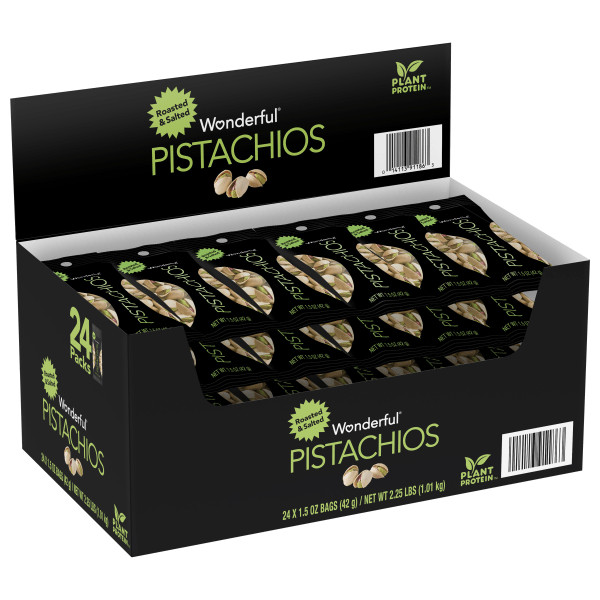 UPC 014113911856 product image for Wonderful Roasted And Salted Pistachios, 1.5 Oz, Pack Of 24 Bags | upcitemdb.com