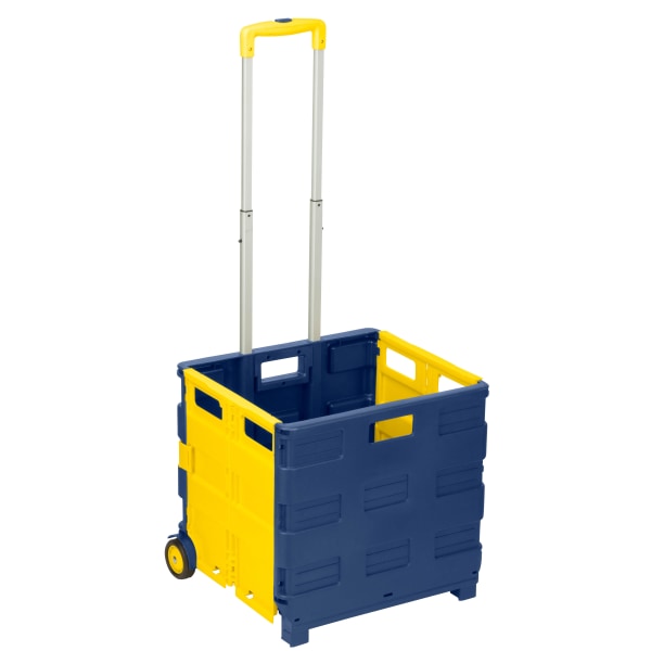 Honey-can-do Folding Utility Cart - Telescopic Handle - 75 lb Capacity - 17"" Width x 8"" Depth x 17"" Height - Blue, Yellow -  CRT-03622