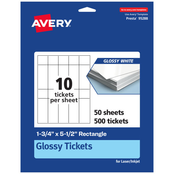 Avery Printable Tickets 175x55 Glossy White Pack Of 500