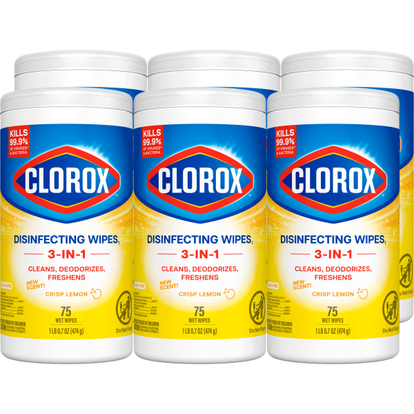 Clorox Disinfecting Wipes Bleach Free Cleaning Wipes  Crisp Lemon  75 Count Pack of 6