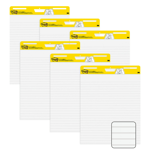 Post-it� Easel Pads, 25" x 30", White Lined, 30 Sheets Per Pad, Pack Of 6 Pads