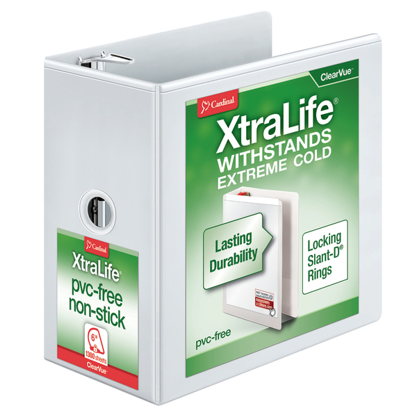 Photos - File Folder / Lever Arch File Cardinal ® XtraLife™ ClearVue™ Nonstick Locking Slant 3-Ring Binder, 6" D-Rings, White 