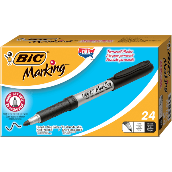 UPC 070330349629 product image for BIC� Mark-it� Permanent Markers, Fine Point, Silver Barrel, Black Ink, Box Of 24 | upcitemdb.com