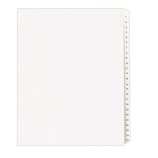 Avery&reg; Allstate&reg;-Style Collated Legal Exhibit Dividers, 8 1/2&quot; x 11&quot;, White Dividers/White Tabs, 1&ndash;25, Pack Of 25 Tabs AVE01701