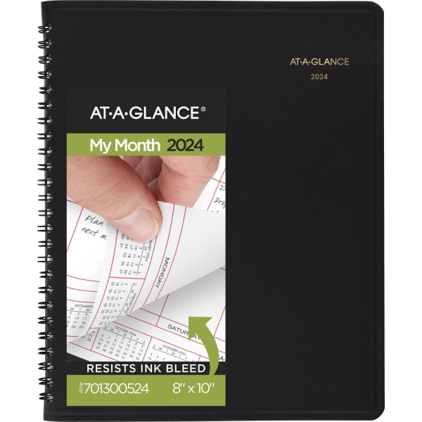 2024 AT-A-GLANCE� Monthly Planner, 8" x 10", Black, January To December 2024, 7013005