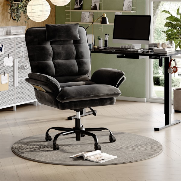 Bestier Ergonomic Velvet High-Back Swivel Executive Task Chair, Black