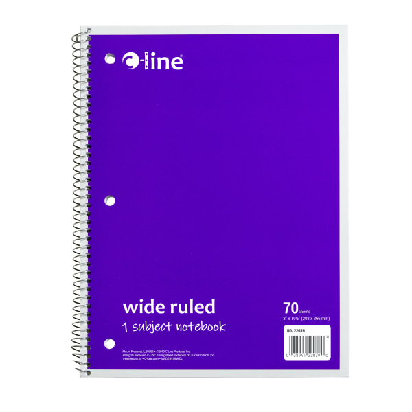 C-Line Wide Rule Spiral Notebooks, 8"" x 10-1/2"", 1 Subject, 70 Sheets, Purple, Case Of 24 Notebooks -  22039-CT