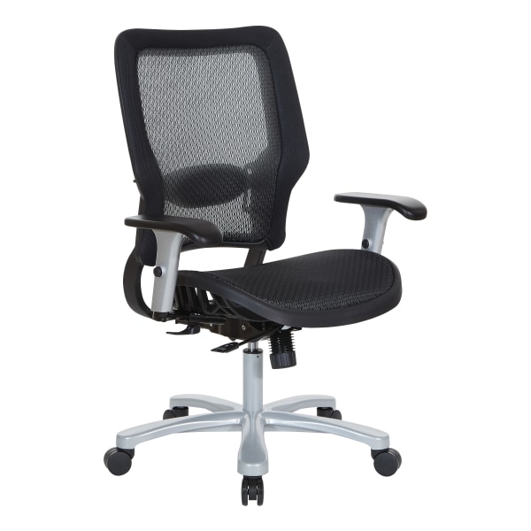 Office Star Space Seating 63 Series Ergonomic Air Grid Mid-Back Big And Tall Chair, Black/Silver