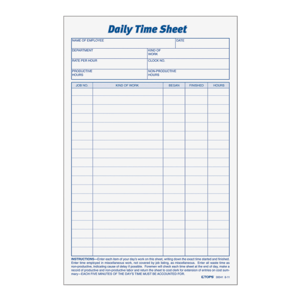 UPC 025932300417 product image for TOPS® Daily Time Sheet Forms, 9.5