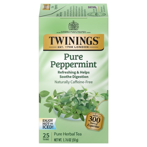 Twinings Caffeine-Free Pure Peppermint Herbal Tea, 2 Oz, Carton Of 25
