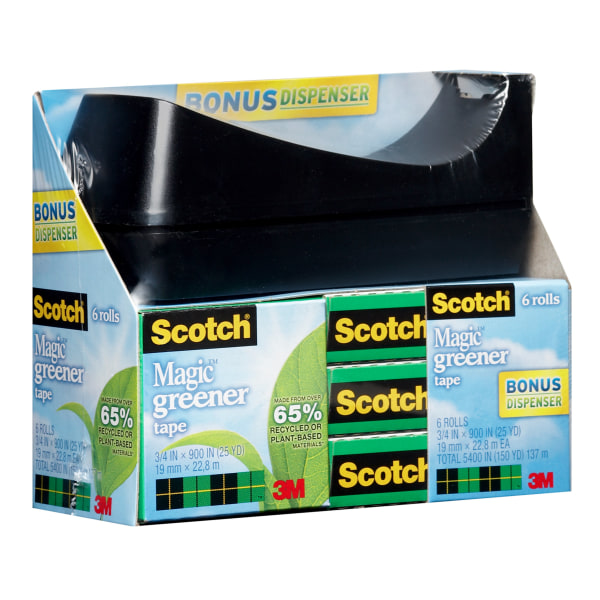 UPC 051141334073 product image for Scotch Greener Magic Tape, Invisible, 6 Tape Rolls with 1 Dispenser, 3/4 in x 90 | upcitemdb.com