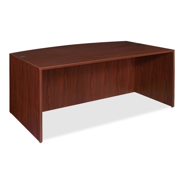 Lorell Essentials Series Bowfront Desk Shell, 70.9W x 41.4D x 29.5H, Mahogany (LLR69370) | Quill