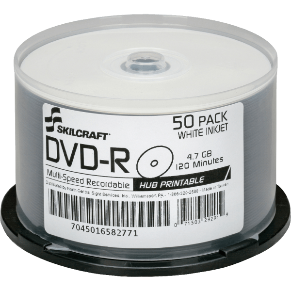 SKILCRAFT Inkjet Printable DVDR Recordable Media With Spindle 470 GB120 Minutes Pack Of 50 Pack