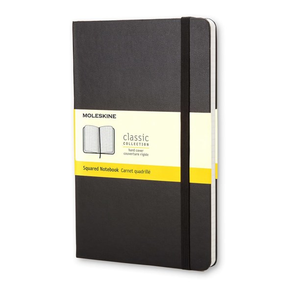 Moleskine Classic Hard Cover Notebook, 5" x 8-1/4", Squared, 240 Pages, Black