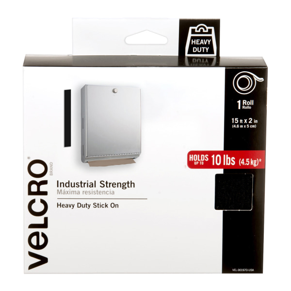 Industrial Strength Velcro Self Stick Tape, 2" x 15', Black