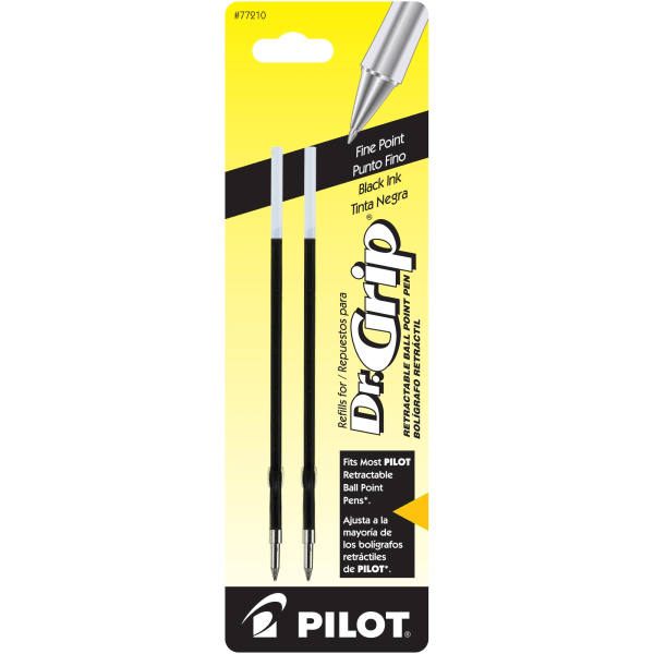 Pilot ballpoint pen refills for dr.grip, easytouch retractable, better retractable, rexgrip begreen, 0.7 mm, Black, 2/pk (072838772107)