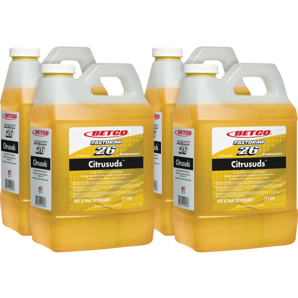 Betco Symplicity Citrusuds Pot/Pan Detergent - FASTDRAW 26 - Concentrate Liquid - 67.6 fl oz (2.1 quart) - Lemon Scent - 4 / Carton - Yellow -  21094700CT