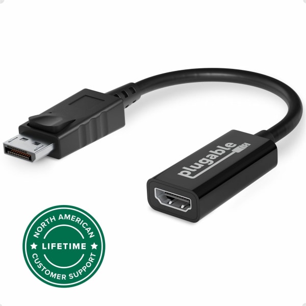 Plugable (DP-HDMI) DisplayPort/HDMI Female/Male Digital Audio/Video Cable- Black | Quill
