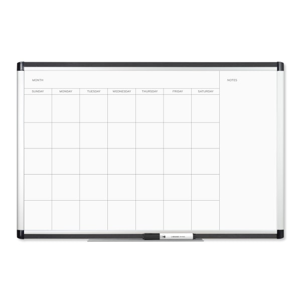 U Brands PINIT Magnetic Dry Erase Monthly Calendar Board, 36 X 24, Silver Aluminum Frame