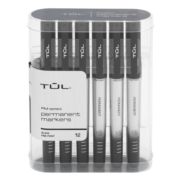 TUL Permanent Markers, Fine Point, Silver Barrel, Black Ink, Pack Of 12 Markers