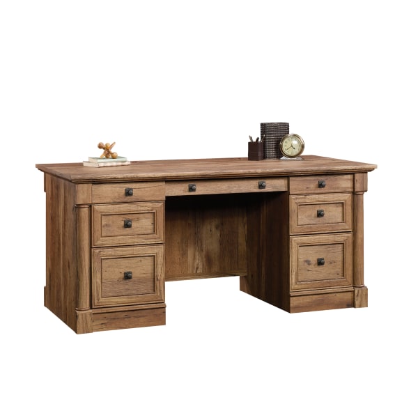 Sauder Palladia Traditional Executive Desk  Vintage Oak Finish