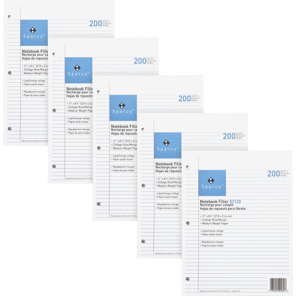 Photos - Office Paper Sparco Notebook Filler Paper - Letter - 100 Sheets - Ruled Red Margin - 16 lb Basis Weight - Letter - 8 1/2" x 11" - White P 