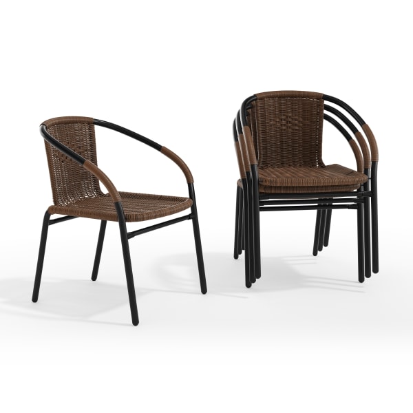 Flash Furniture Rattan Indoor/Outdoor Restaurant Stack Chairs, Brown, Pack Of 4 Chairs