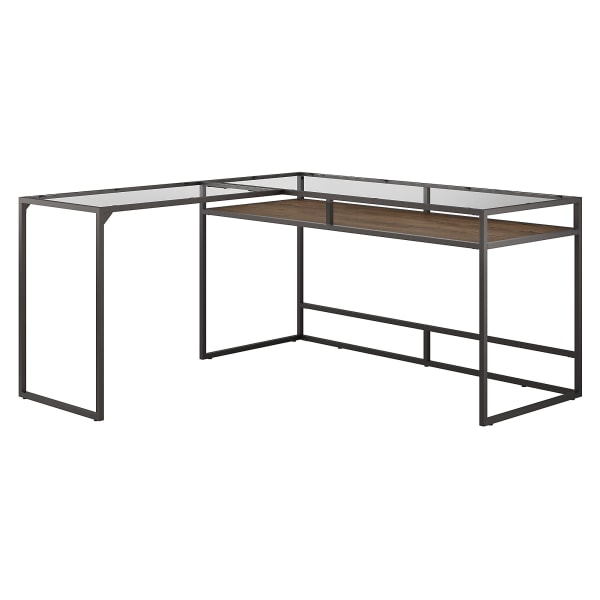 Bush Furniture Anthropology 60 W Glass Top L Shaped Desk With Shelf Rustic Brown Embossed Standard Delivery Ibt Shop