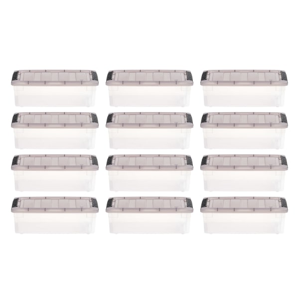 Iris® Stack & Pull™ Storage Boxes, 1.45 Gallon, Clear/Gray, Set Of 12 Boxes