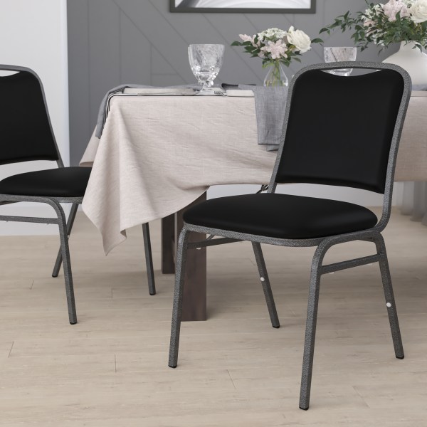 Flash Furniture HERCULES Series Stacking Banquet Chair in Black Vinyl - Silver Vein Frame