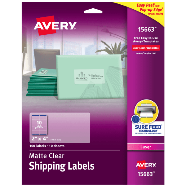 Avery Clear Easy Peel Shipping Labels for Laser Printers, 100 Labels (15663)