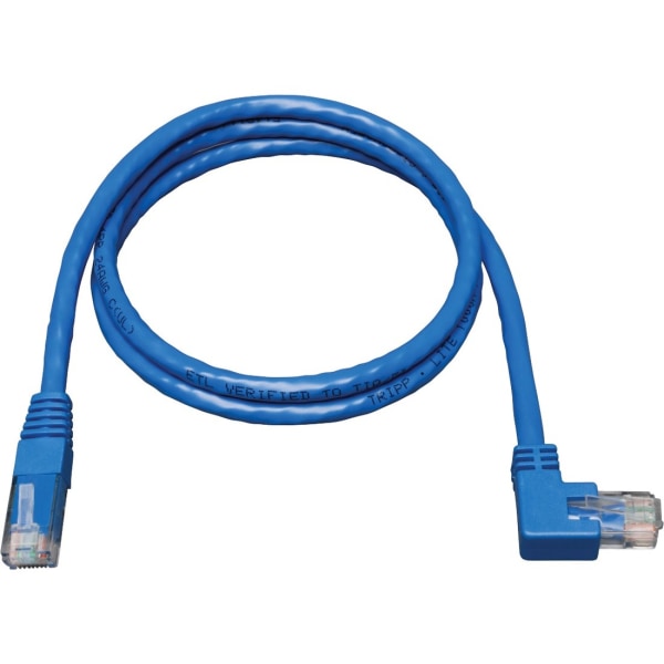 Photos - Cable (video, audio, USB) TrippLite Tripp Lite 5ft Cat6 Gigabit Molded Patch Cable RJ45 Right Angle to Straight M/M Blue 5' - Category 6 for Network Device - 5f 