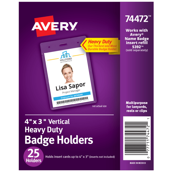 UPC 077711744721 product image for Avery® Secure Top Badge Holders, Vertical Prepunched, 4