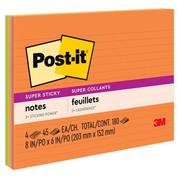 Photos - Self-Stick Notes Post-it Super Sticky Notes, 4 Pads, 8 in x 6 in, 2x the Sticking Power, Sc 