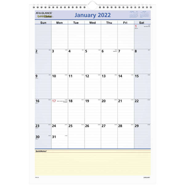 At-A-Glance QuickNotes Monthly Wall Calendar AAGPM5228