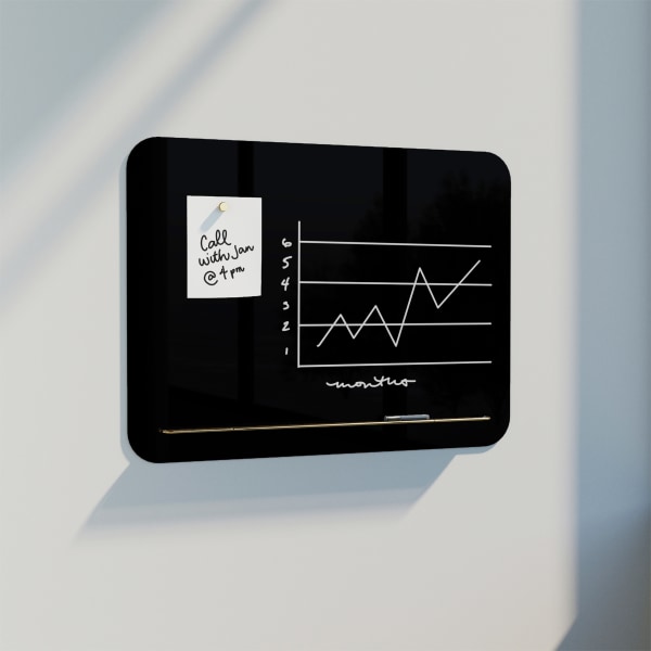 U Brands Magnetic Black Glass  Dry Erase Board Frameless, 36x24