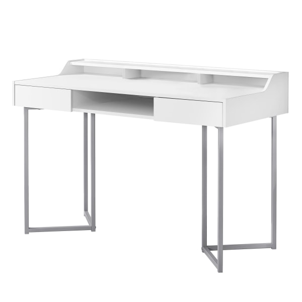 Monarch Specialties 48""W Computer Desk With Shelves, White/Silver -  I 7361
