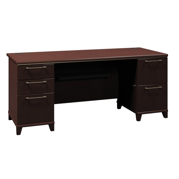 Bush Business Furniture Enterprise Office 71"W Computer Desk With 2 Pedestals, Mocha Cherry, Standard Delivery