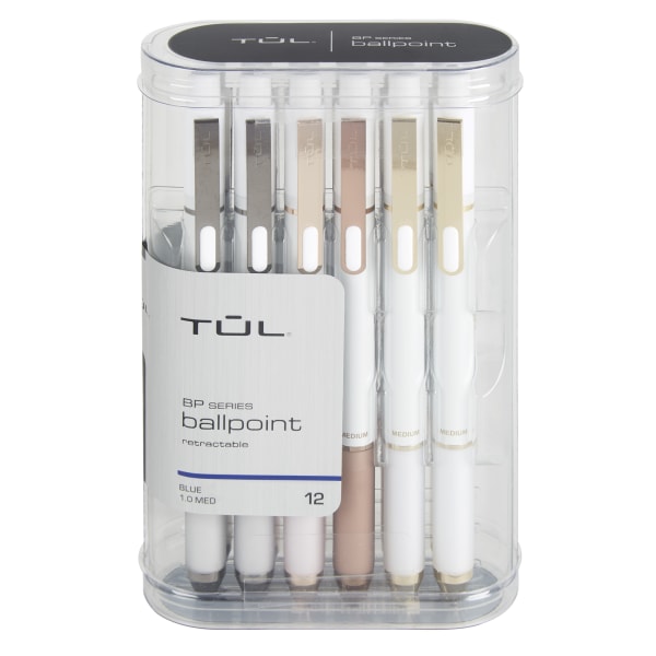 TUL BP Series Retractable Ballpoint Pens, Medium Point, 1.0 mm, Pearl White Barrel, Blue Ink, Pack Of 12 Pens - PBM12BL - Office Supplies Get accuracy and control in an ergonomic design wi sku PBM12BL