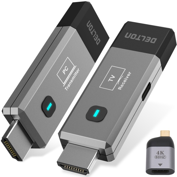 Delton E2 Wireless Transmitter and Receiver, Portable HDMI Extender, Grey (DTEHDMI2) | Quill