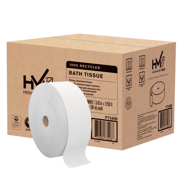 Highmark® JRT 2-Ply Jumbo Toilet Paper  1250  Per Roll  100% Recycled  White  Pack Of 6 Rolls