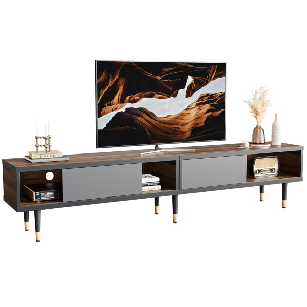 Bestier 80"" Mid-Century Modern TV Stand For 85"" TVs, 17-5/8""H x 80""W x 13-13/16""D, Ancona Walnut -  L100620C-ANCA