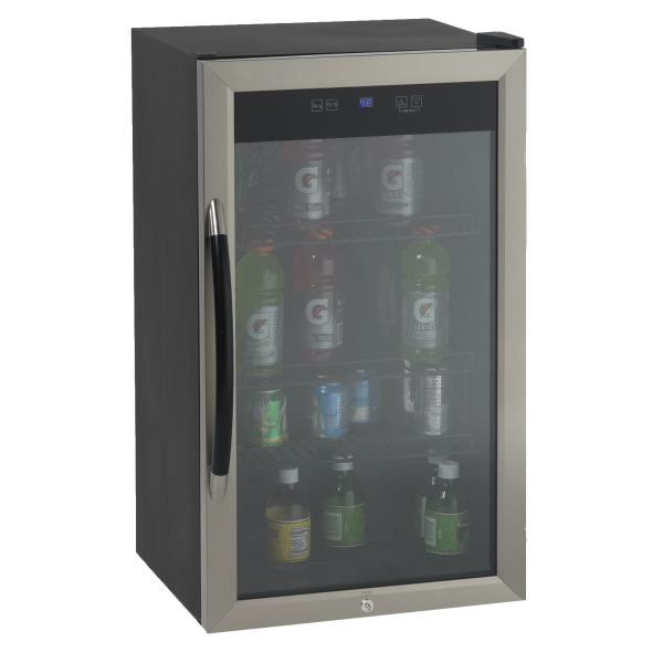 Avanti 3.0 Cu Ft Showcase Beverage Cooler Refrigerator, Black/Stainless Steel AVABCA306SSIS