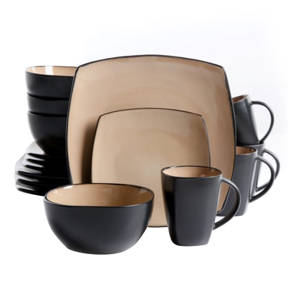 Gibson Soho Lounge Square 16-Piece Dinnerware Set - Taupe